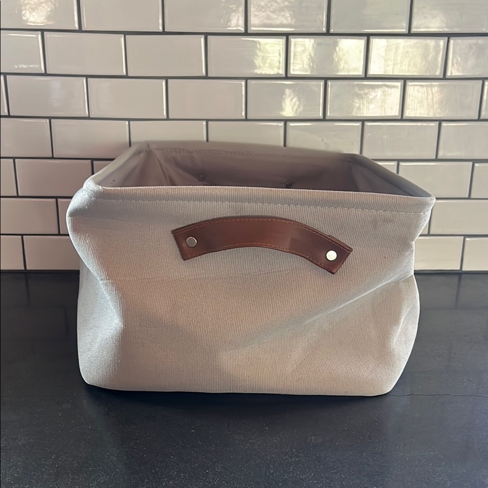 Canvas Storage Bin with Brown Handle